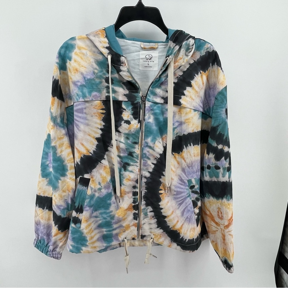 Ivory Ella Adrian Tie Dye hooded windbreaker large woman’s NWT